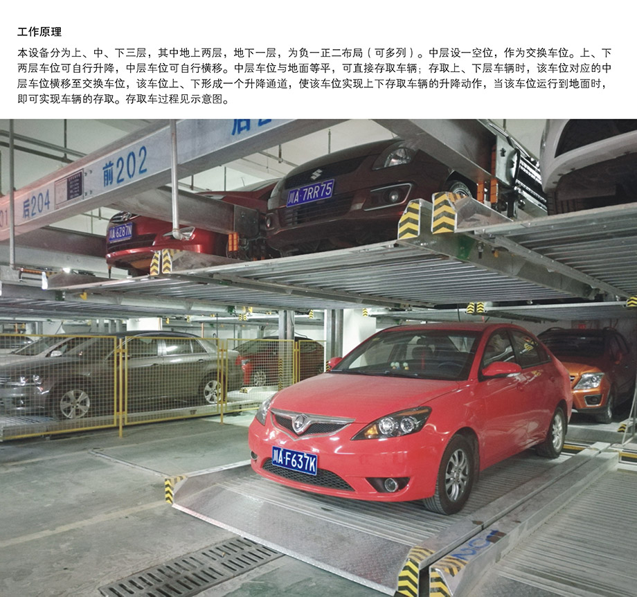负一正二地坑PSH3D1三层升降横移立体停车设备工作原理